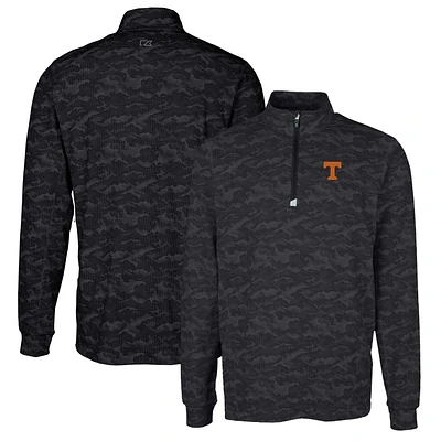 Men's Cutter & Buck Black Tennessee Volunteers Traverse Camo Print Stretch Quarter-Zip Pullover Top