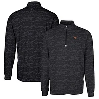 Men's Cutter & Buck Black Texas Longhorns Traverse Camo Print Stretch Quarter-Zip Pullover Top