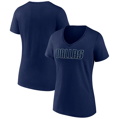 Women's Navy Dallas Mavericks Wordmark V-Neck T-Shirt