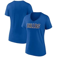 Women's Royal Dallas Mavericks Wordmark V-Neck T-Shirt
