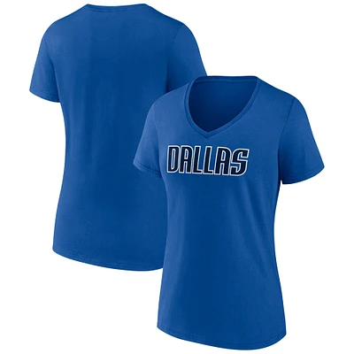 Women's Royal Dallas Mavericks Wordmark V-Neck T-Shirt