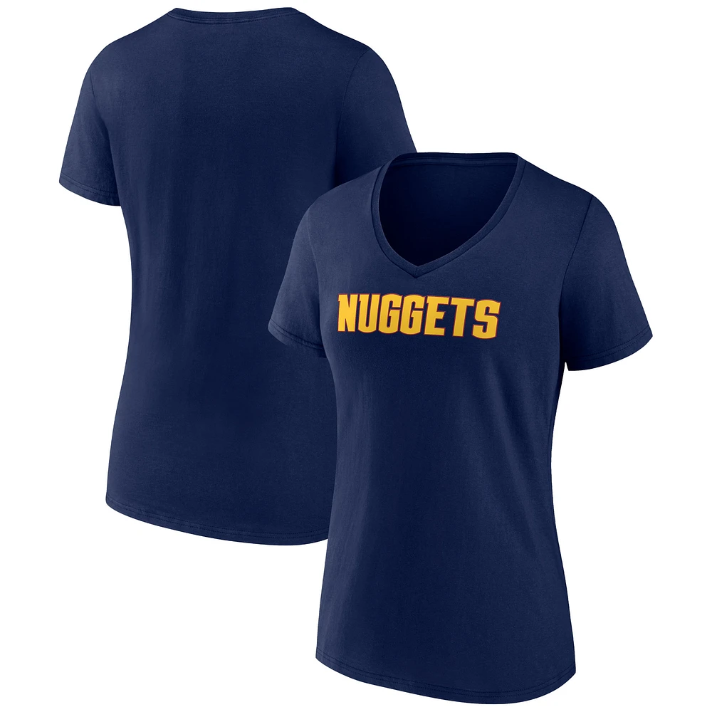 Women's Navy Denver Nuggets Wordmark V-Neck T-Shirt