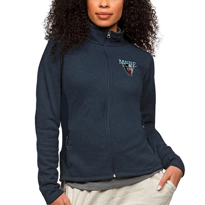 Women's Antigua Heather Navy Maine Black Bears Course Full-Zip Jacket