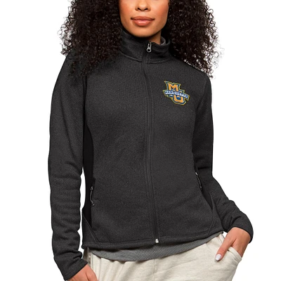 Women's Antigua Heather Black Marquette Golden Eagles Course Full-Zip Jacket