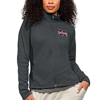 Women's Antigua Heather Charcoal Mississippi State Bulldogs Course Full-Zip Jacket