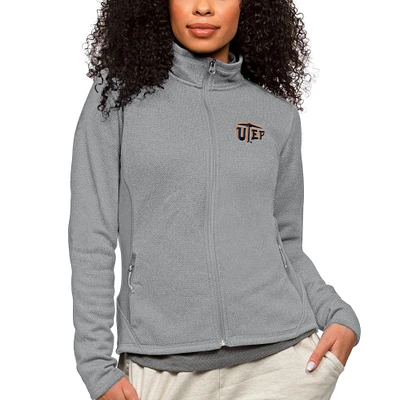 Women's Antigua Heather Gray UTEP Miners Course Full-Zip Jacket