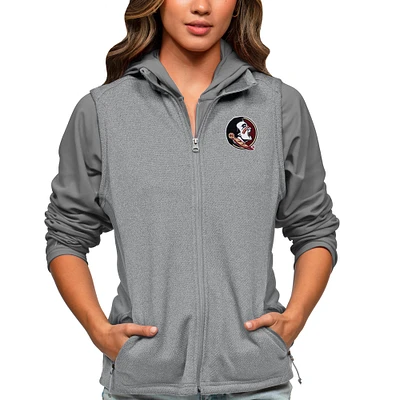Women's Antigua Heather Gray Florida State Seminoles Course Full-Zip Vest