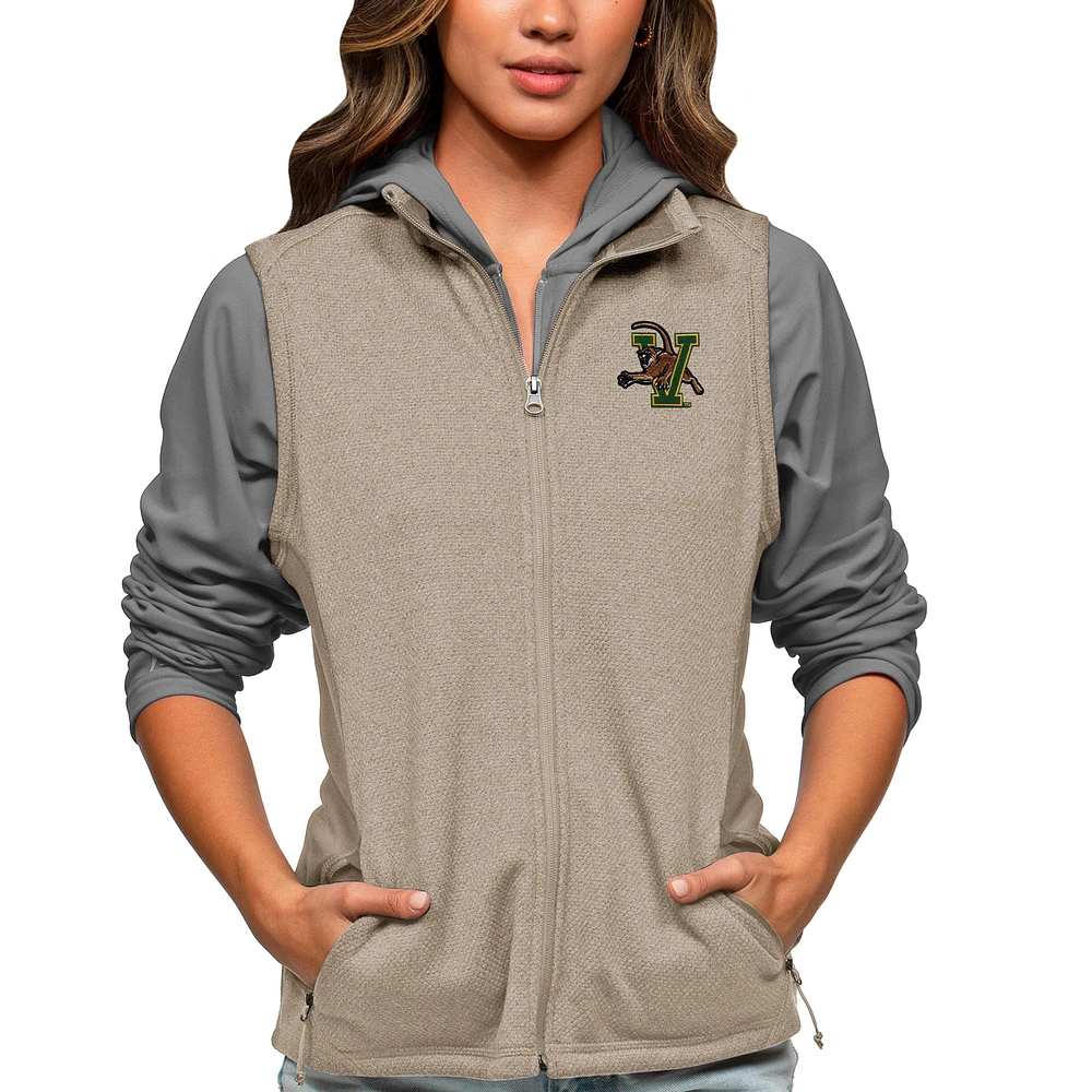 Women's Antigua Oatmeal Vermont Catamounts Course Full-Zip Vest