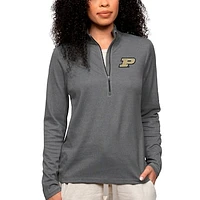Women's Antigua Heather Charcoal Purdue Boilermakers Epic Quarter-Zip Pullover Top