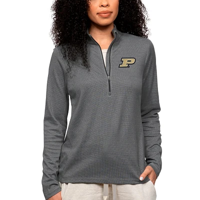 Women's Antigua Heather Charcoal Purdue Boilermakers Epic Quarter-Zip Pullover Top