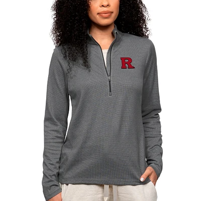 Women's Antigua Heather Charcoal Rutgers Scarlet Knights Epic Quarter-Zip Pullover Top