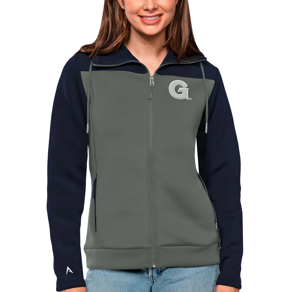 Women's Antigua Navy/Steel Georgetown Hoyas Protect Full-Zip Jacket