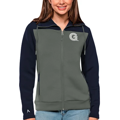 Women's Antigua Navy/Steel Georgetown Hoyas Protect Full-Zip Jacket