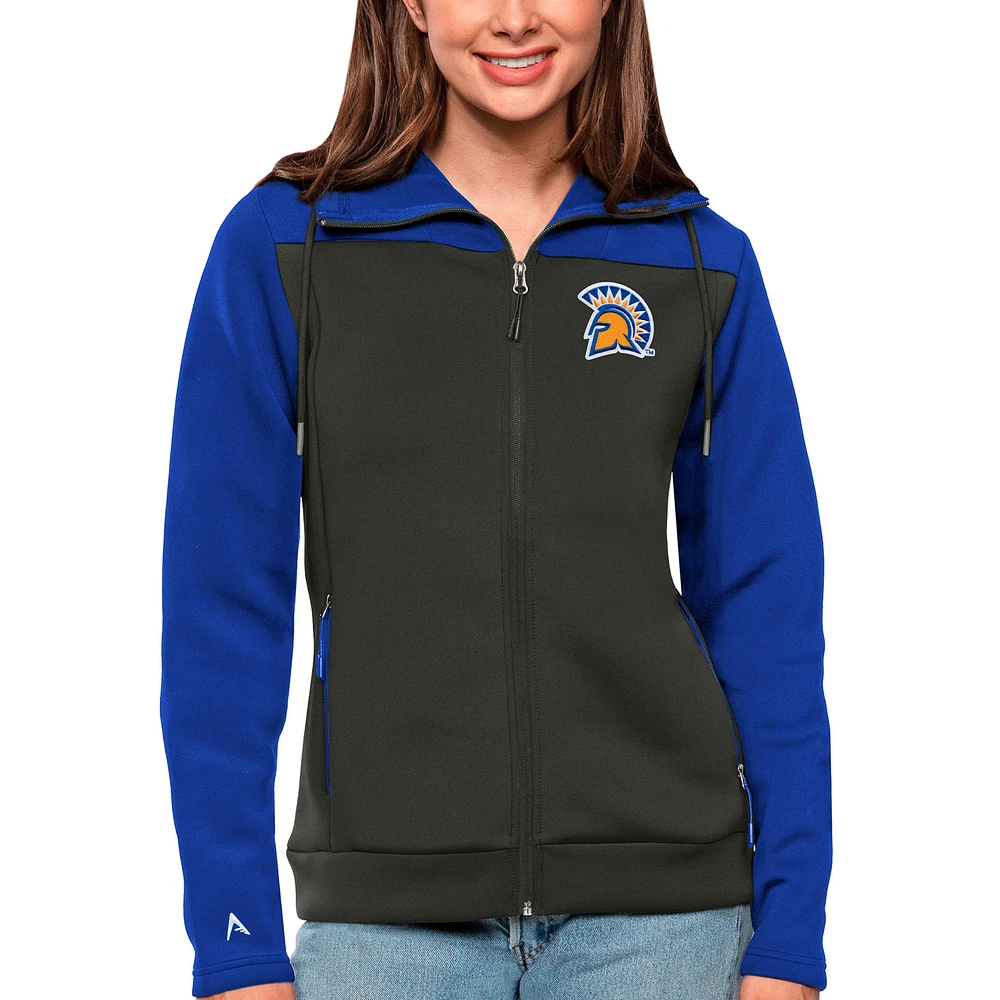 Women's Antigua Royal/Charcoal San Jose State Spartans Protect Full-Zip Jacket