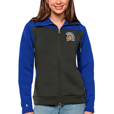 Women's Antigua Royal/Charcoal San Jose State Spartans Protect Full-Zip Jacket
