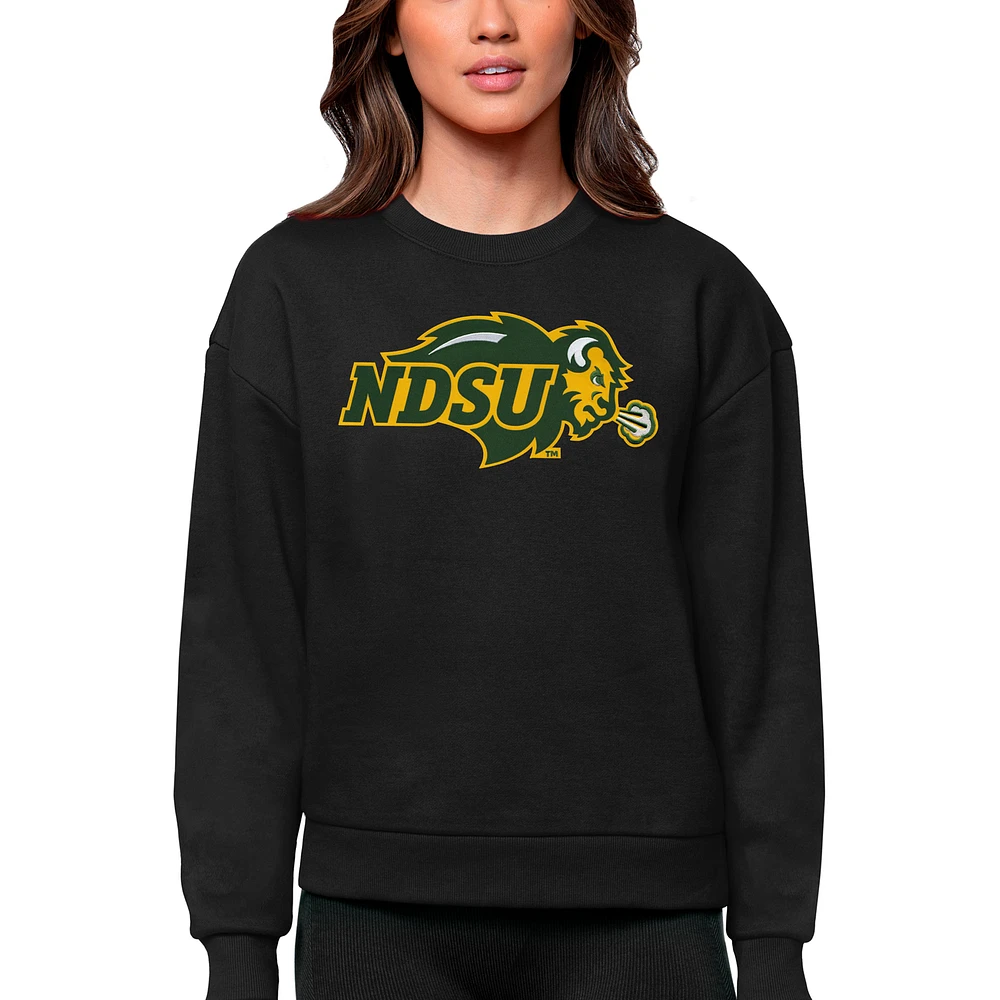 Women's Antigua Black NDSU Bison Victory Crewneck Pullover Sweatshirt