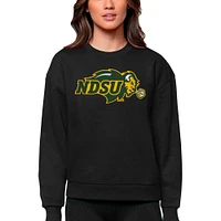 Women's Antigua Black NDSU Bison Victory Crewneck Pullover Sweatshirt