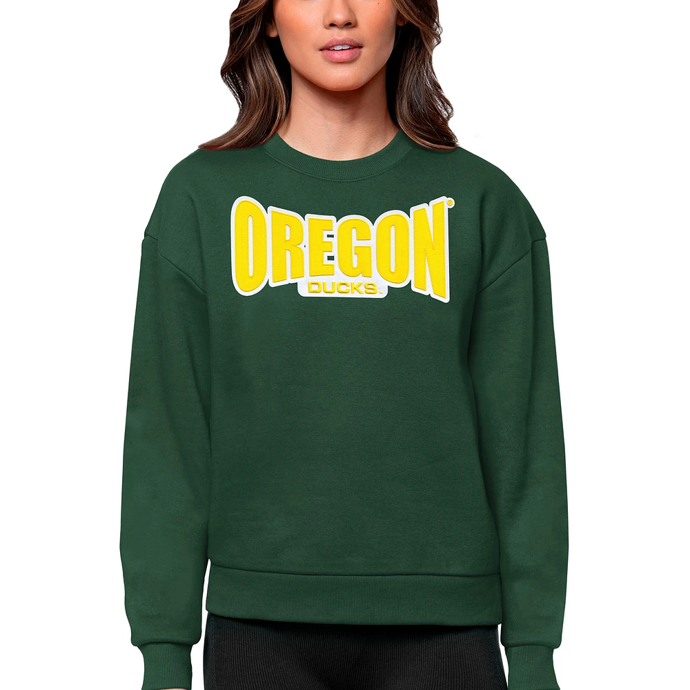 Women's Antigua Green Oregon Ducks Victory Crewneck Pullover Sweatshirt