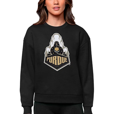 Women's Antigua Black Purdue Boilermakers Victory Crewneck Pullover Sweatshirt
