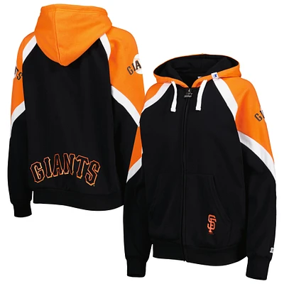 Women's Starter Black/Orange San Francisco Giants Hail Mary Full-Zip Hoodie