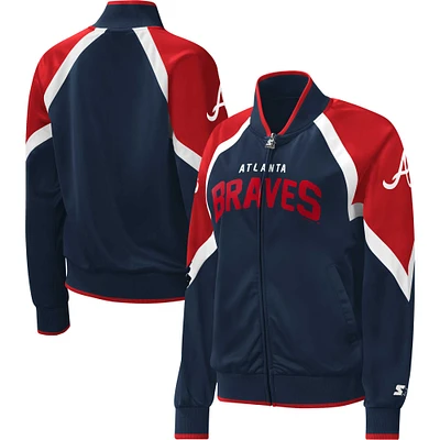 Women's Starter Navy Atlanta Braves Touchdown Raglan Full-Zip Track Jacket