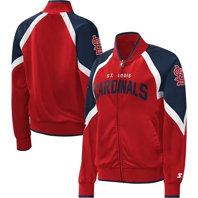 Women's Starter Red St. Louis Cardinals Touchdown Raglan Full-Zip Track Jacket