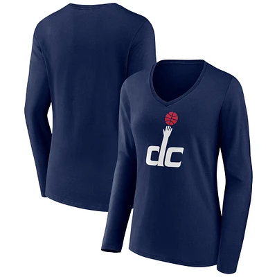 Women's Navy Washington Wizards Alternate Logo V-Neck Long Sleeve T-Shirt