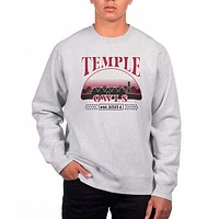 Men's Uscape Apparel Heather Gray Temple Owls Premium Heavyweight Crewneck Sweatshirt