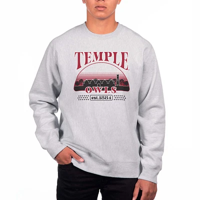 Men's Uscape Apparel Heather Gray Temple Owls Premium Heavyweight Crewneck Sweatshirt