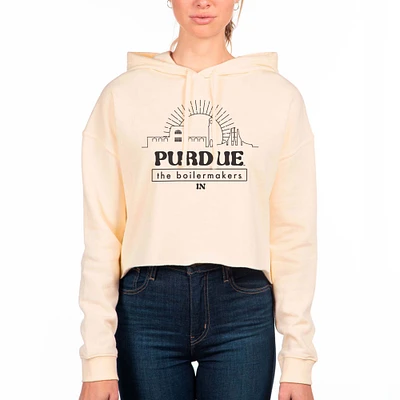 Women's Uscape Apparel Cream Purdue Boilermakers Fleece Crop Hoodie