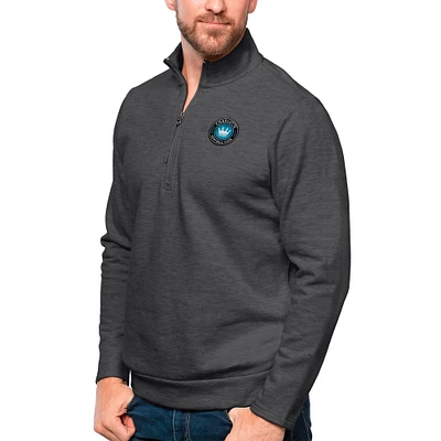 Men's Antigua Heather Charcoal Charlotte FC Gambit Quarter-Zip Pullover Top
