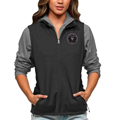 Women's Antigua Heather Black Inter Miami CF Team Logo Course Full-Zip Vest