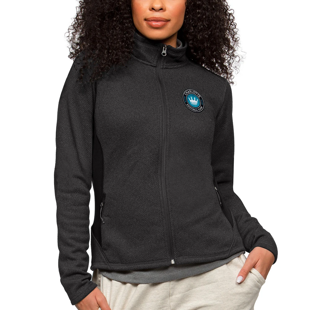 Women's Antigua Heather Black Charlotte FC Team Logo Course Full-Zip Jacket