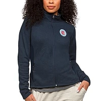 Women's Antigua Heather Navy Chicago Fire Team Logo Course Full-Zip Jacket