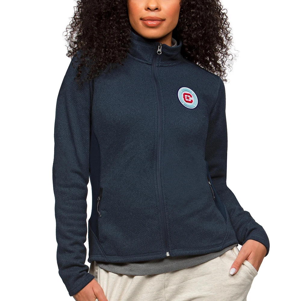 Women's Antigua Heather Navy Chicago Fire Team Logo Course Full-Zip Jacket