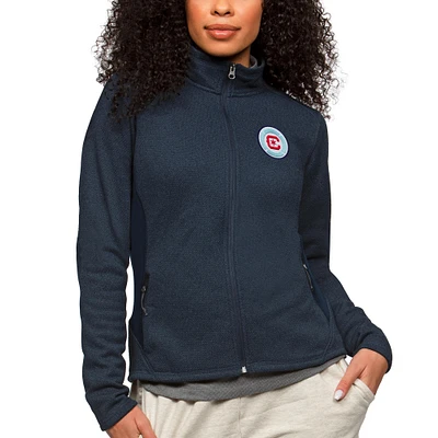 Women's Antigua Heather Navy Chicago Fire Team Logo Course Full-Zip Jacket
