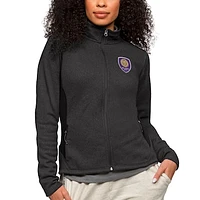 Women's Antigua Heather Black Orlando City SC Team Logo Course Full-Zip Jacket