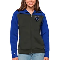 Women's Antigua Royal/Gray San Jose Earthquakes Protect Full-Zip Hoodie