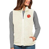 Women's Antigua Cream Clemson Tigers Grace Full-Zip Vest