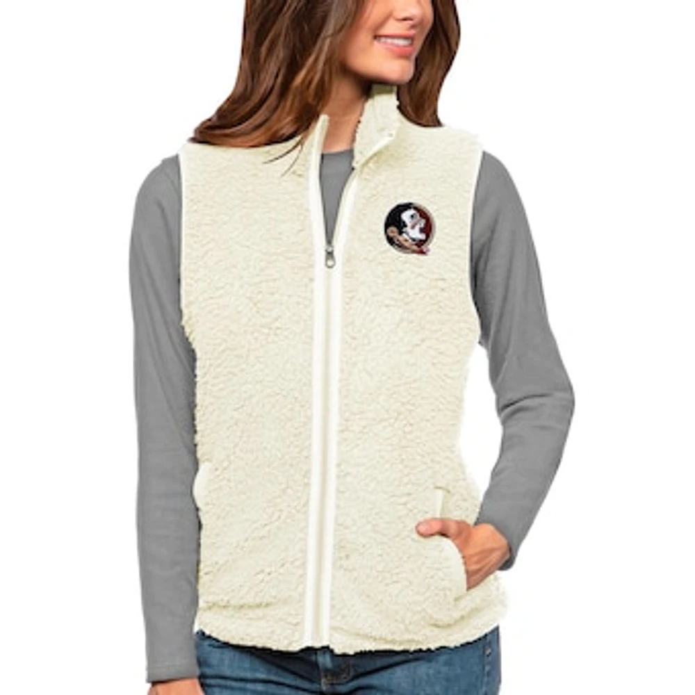 Women's Antigua Cream Florida State Seminoles Grace Full-Zip Vest