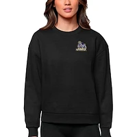 Women's Antigua Black James Madison Dukes Logo Victory Crewneck Pullover Sweatshirt