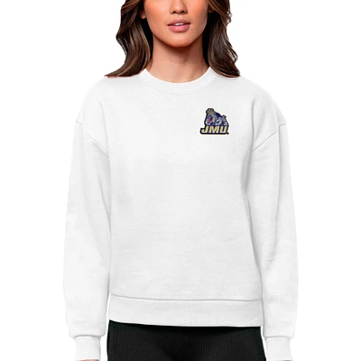 Women's Antigua James Madison Dukes Logo Victory Crewneck Pullover Sweatshirt
