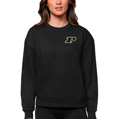 Women's Antigua Black Purdue Boilermakers Logo Victory Crewneck Pullover Sweatshirt