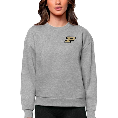 Women's Antigua Heather Gray Purdue Boilermakers Logo Victory Crewneck Pullover Sweatshirt