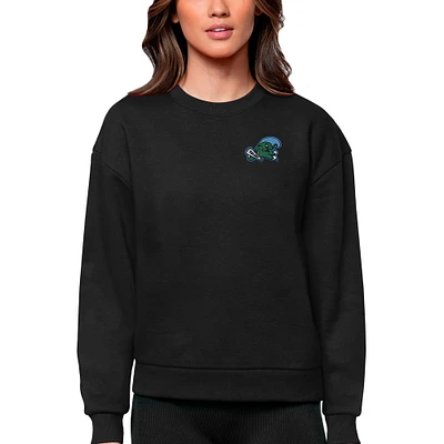 Women's Antigua Black Tulane Green Wave Logo Victory Crewneck Pullover Sweatshirt