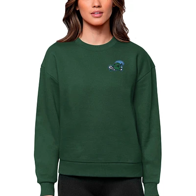 Women's Antigua Green Tulane Wave Logo Victory Crewneck Pullover Sweatshirt