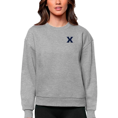 Women's Antigua Heather Gray Xavier Musketeers Logo Victory Crewneck Pullover Sweatshirt