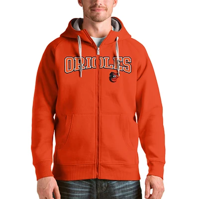 Men's Antigua Orange Baltimore Orioles Team Logo Victory Full-Zip Hoodie