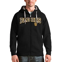 Men's Antigua Black San Diego Padres Team Logo Victory Full-Zip Hoodie