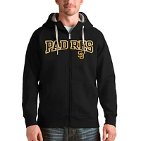 Men's Antigua Black San Diego Padres Team Logo Victory Full-Zip Hoodie